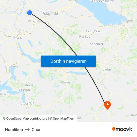 Humlikon to Chur map