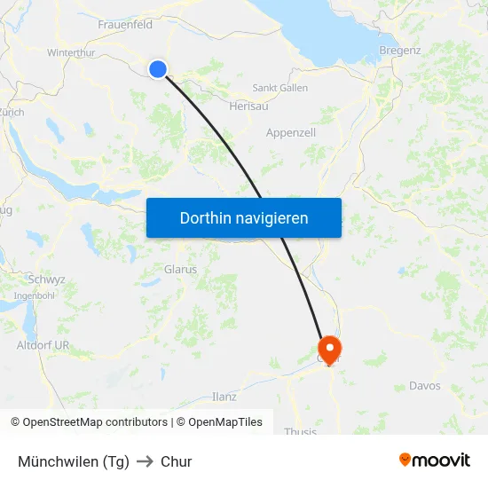 Münchwilen (Tg) to Chur map