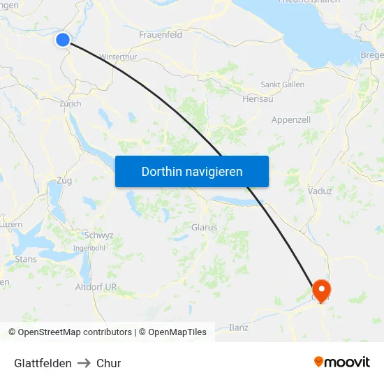 Glattfelden to Chur map