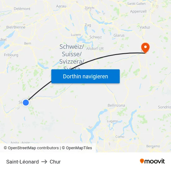 Saint-Léonard to Chur map