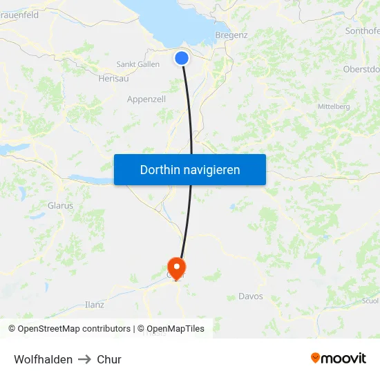 Wolfhalden to Chur map