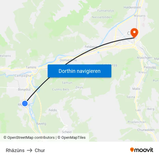 Rhäzüns to Chur map