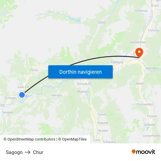 Sagogn to Chur map