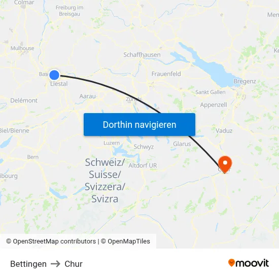 Bettingen to Chur map