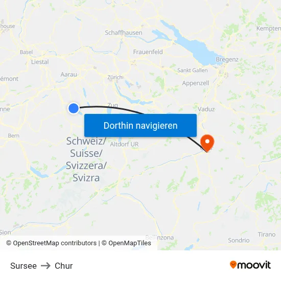 Sursee to Chur map