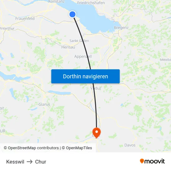 Kesswil to Chur map