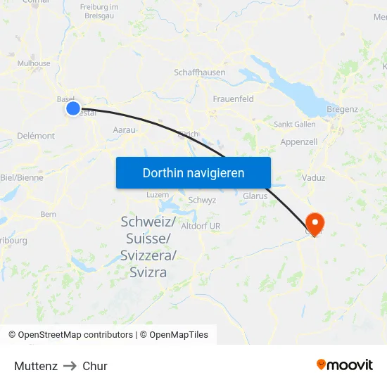Muttenz to Chur map