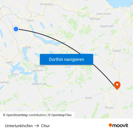 Unterlunkhofen to Chur map