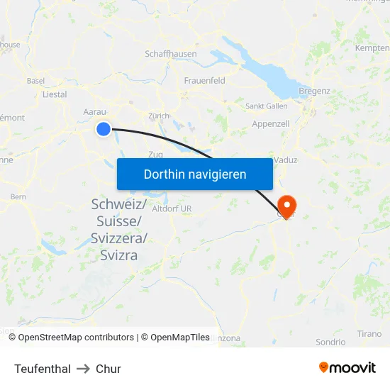 Teufenthal to Chur map