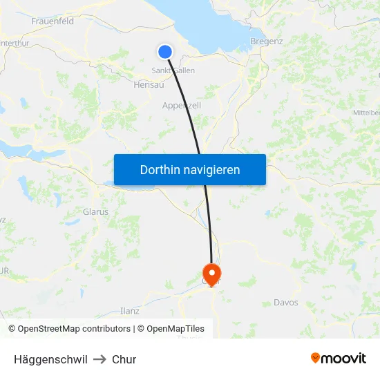 Häggenschwil to Chur map