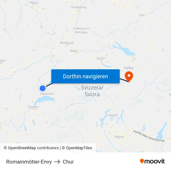 Romainmôtier-Envy to Chur map