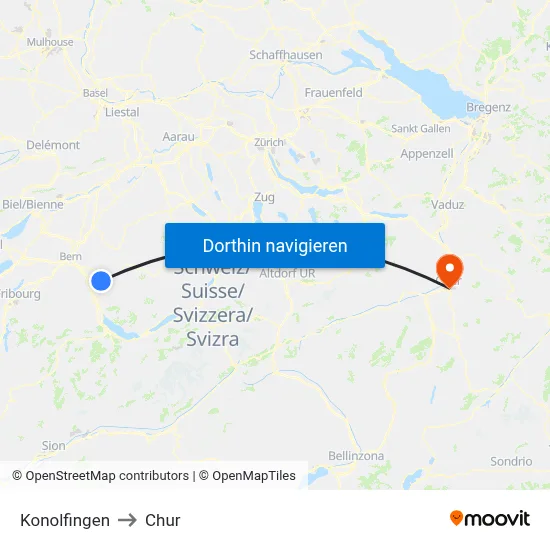 Konolfingen to Chur map