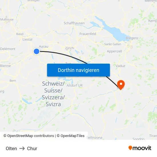 Olten to Chur map