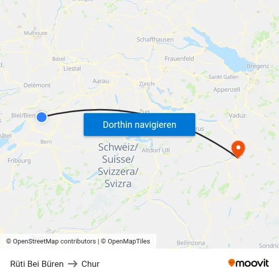 Rüti Bei Büren to Chur map