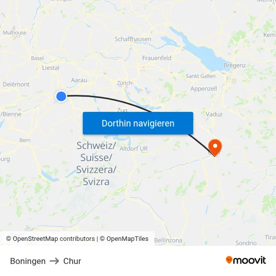 Boningen to Chur map