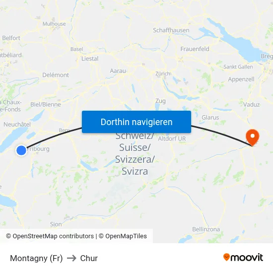 Montagny (Fr) to Chur map
