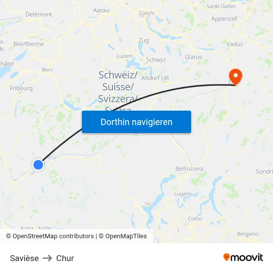 Savièse to Chur map