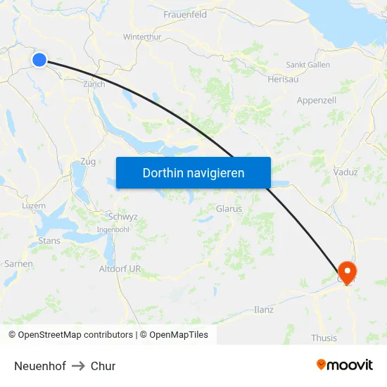 Neuenhof to Chur map