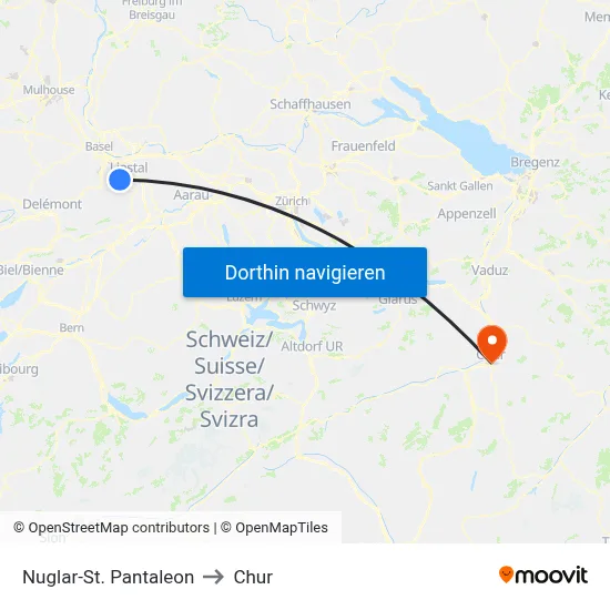 Nuglar-St. Pantaleon to Chur map