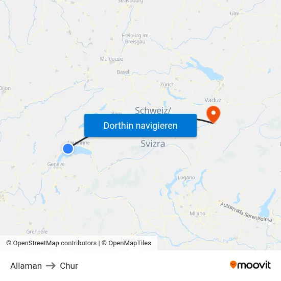 Allaman to Chur map
