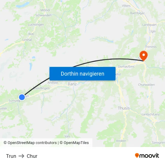 Trun to Chur map