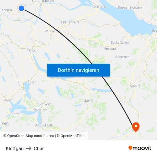 Klettgau to Chur map