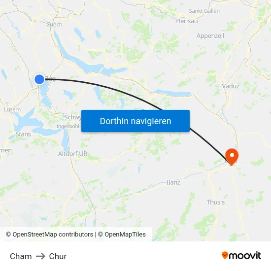 Cham to Chur map