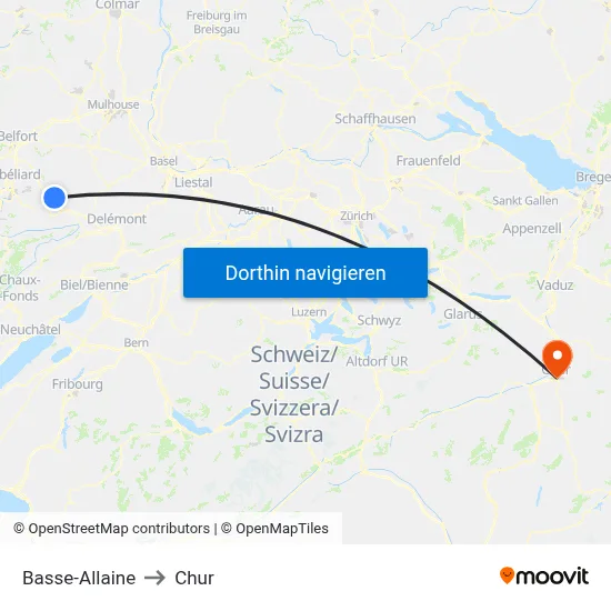 Basse-Allaine to Chur map