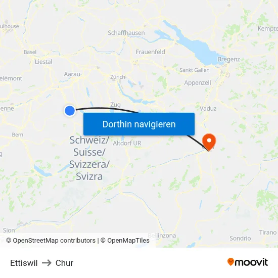 Ettiswil to Chur map