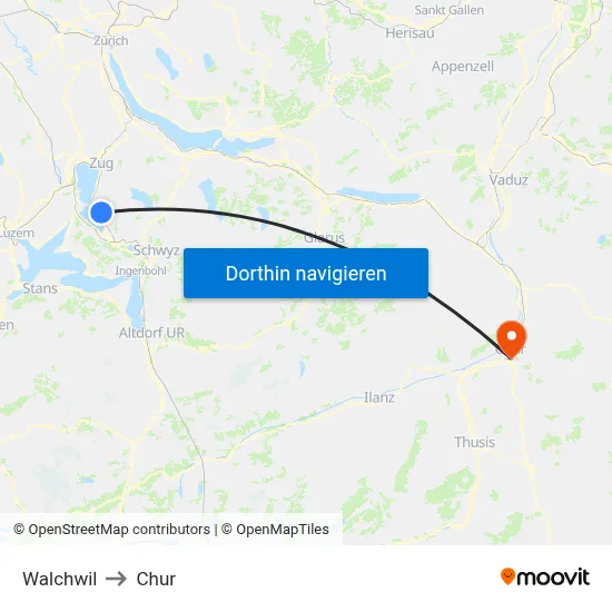 Walchwil to Chur map