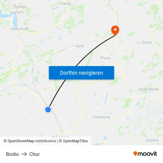 Bodio to Chur map