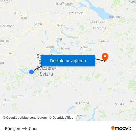 Bönigen to Chur map