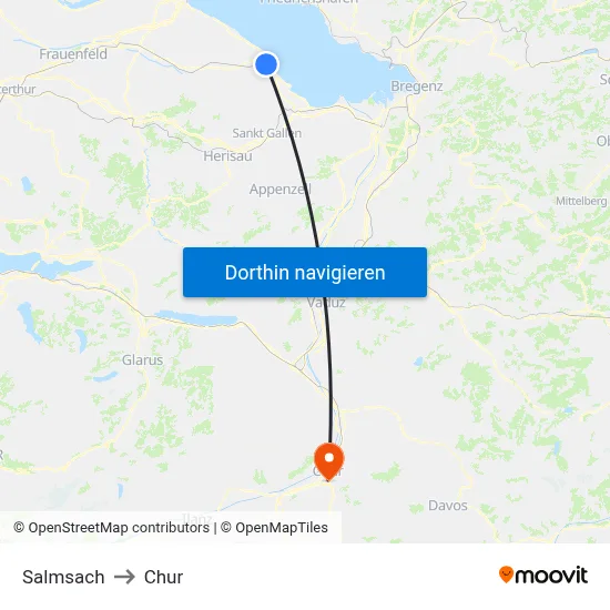 Salmsach to Chur map