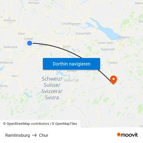 Ramlinsburg to Chur map