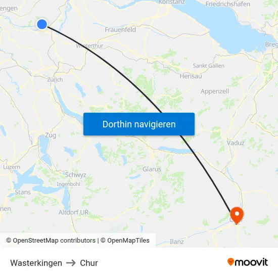 Wasterkingen to Chur map