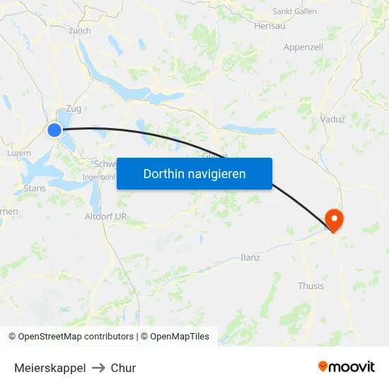 Meierskappel to Chur map
