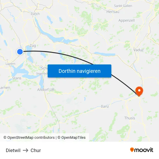 Dietwil to Chur map