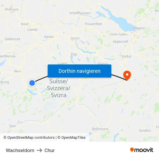 Wachseldorn to Chur map