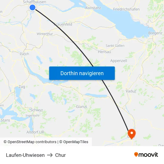 Laufen-Uhwiesen to Chur map