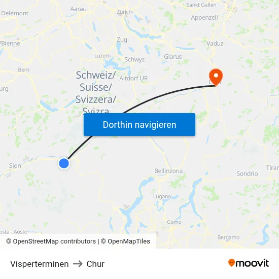 Visperterminen to Chur map