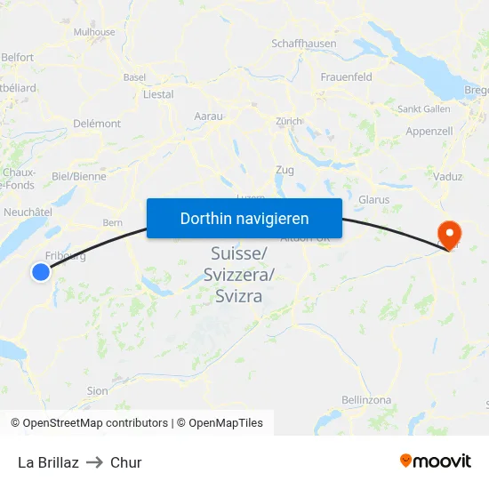 La Brillaz to Chur map