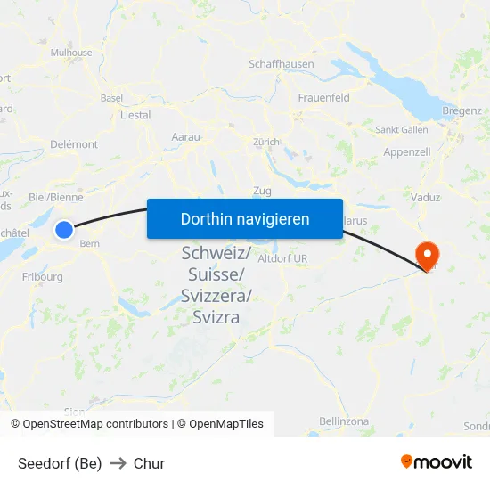 Seedorf (Be) to Chur map