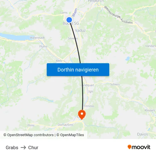 Grabs to Chur map
