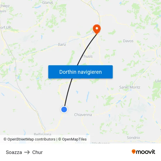 Soazza to Chur map