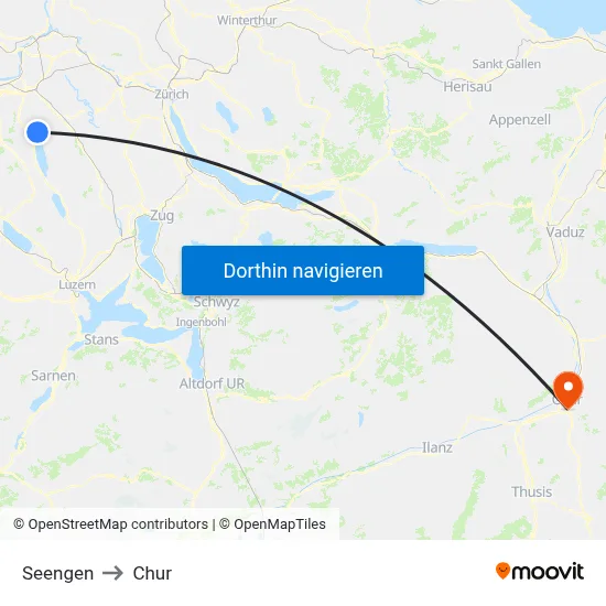 Seengen to Chur map
