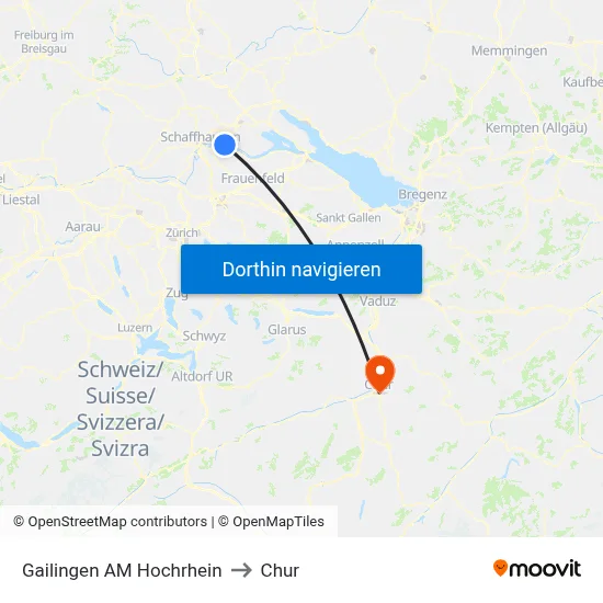 Gailingen AM Hochrhein to Chur map