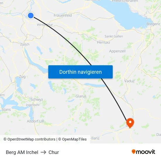Berg AM Irchel to Chur map