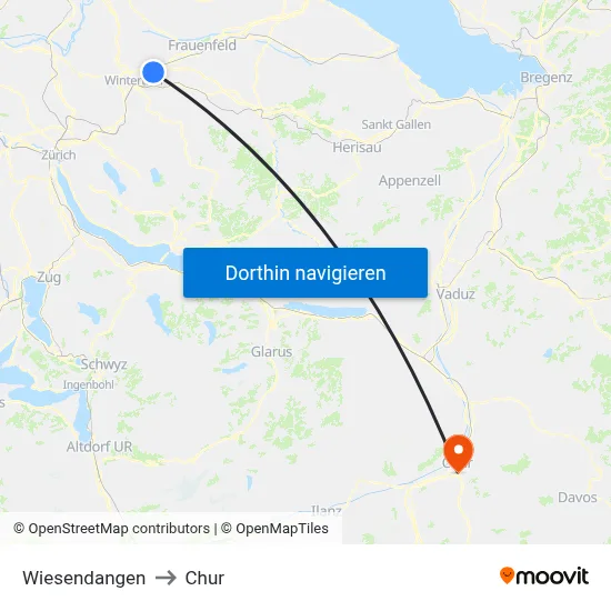 Wiesendangen to Chur map