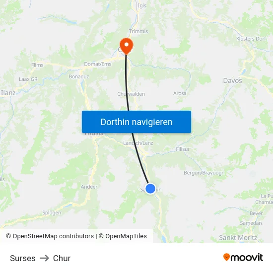 Surses to Chur map