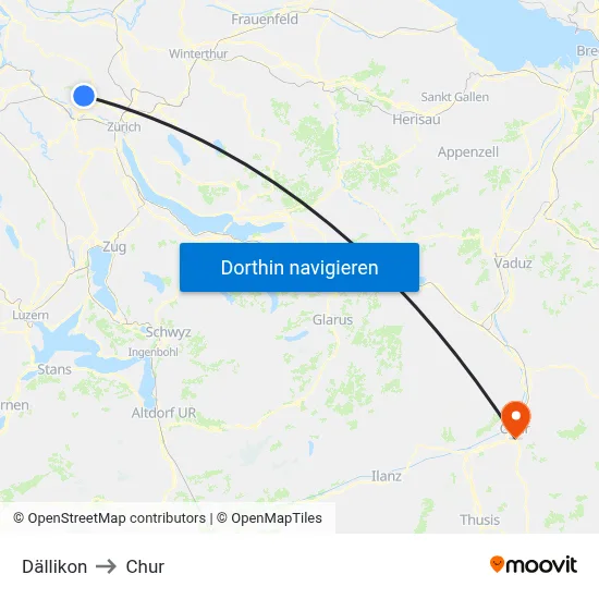Dällikon to Chur map